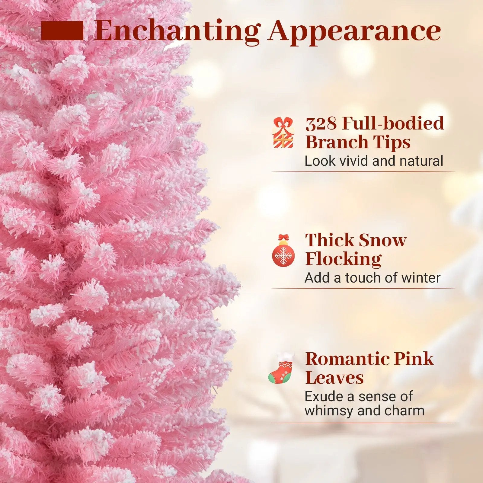 Snow Flocked 7 FT Artificial Pink Xmas Tree with 635 Branch Tips by DirectDeals