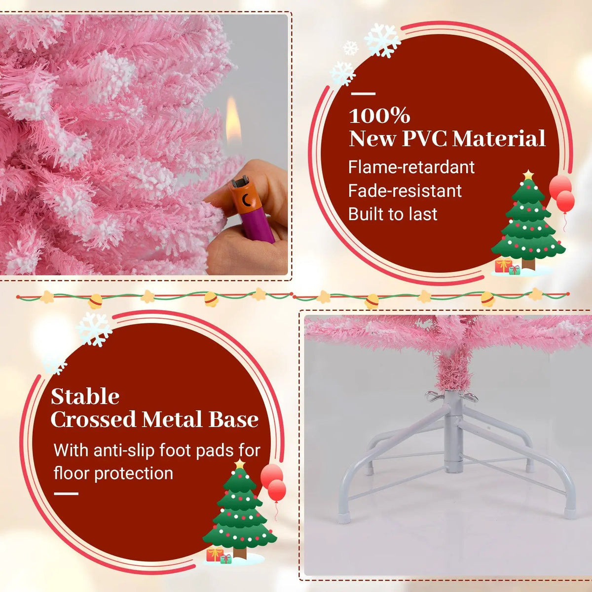 Snow Flocked 7 FT Artificial Pink Xmas Tree with 635 Branch Tips by DirectDeals