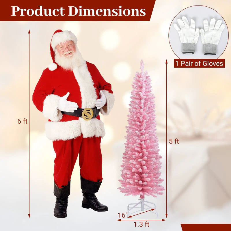 Snow Flocked 7 FT Artificial Pink Xmas Tree with 635 Branch Tips by DirectDeals