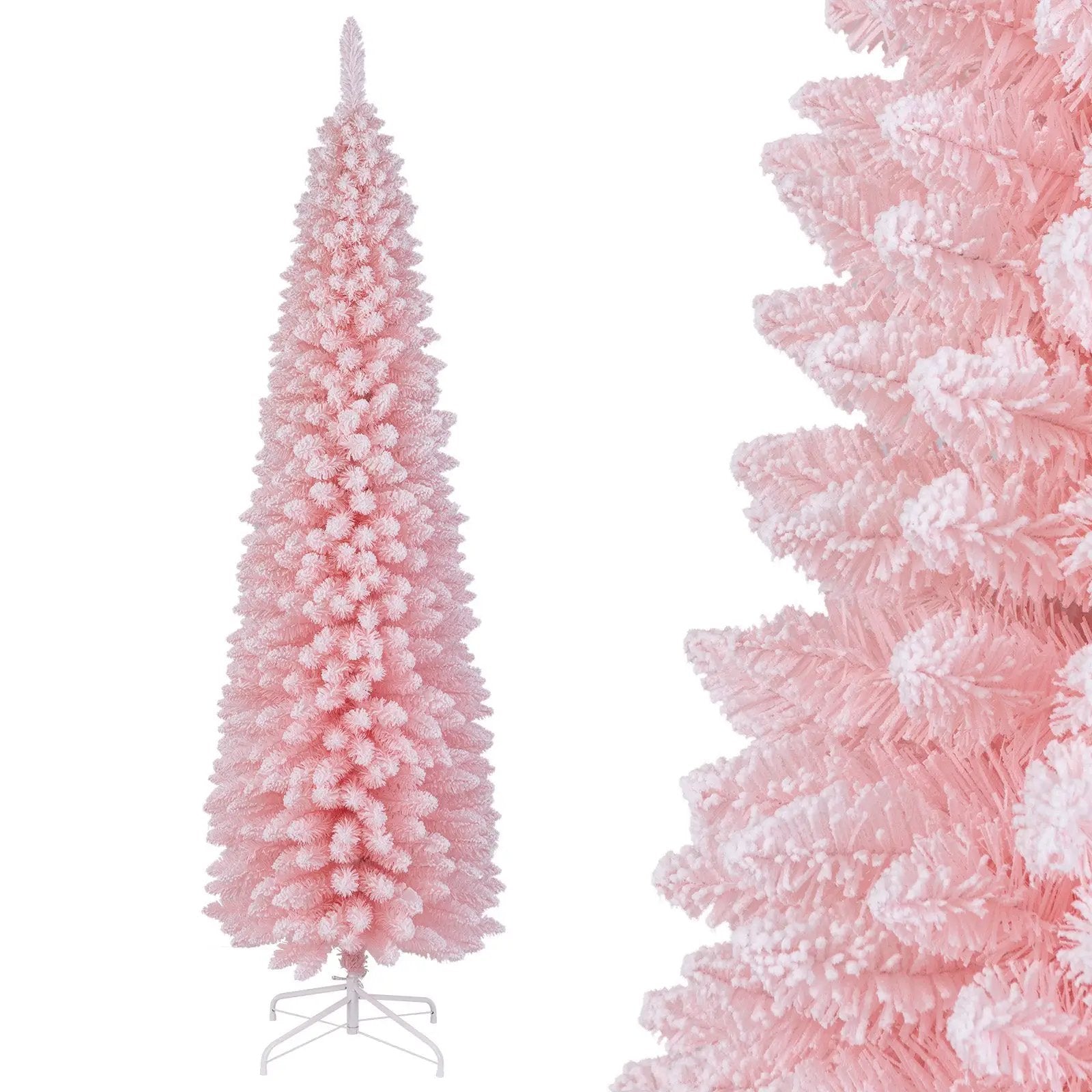 Snow Flocked 7 FT Artificial Pink Xmas Tree with 635 Branch Tips by DirectDeals