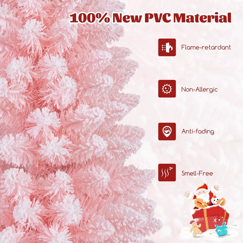Snow Flocked 7 FT Artificial Pink Xmas Tree with 635 Branch Tips by DirectDeals