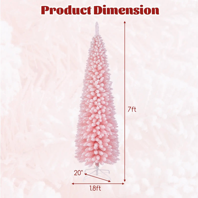 Snow Flocked 7 FT Artificial Pink Xmas Tree with 635 Branch Tips by DirectDeals