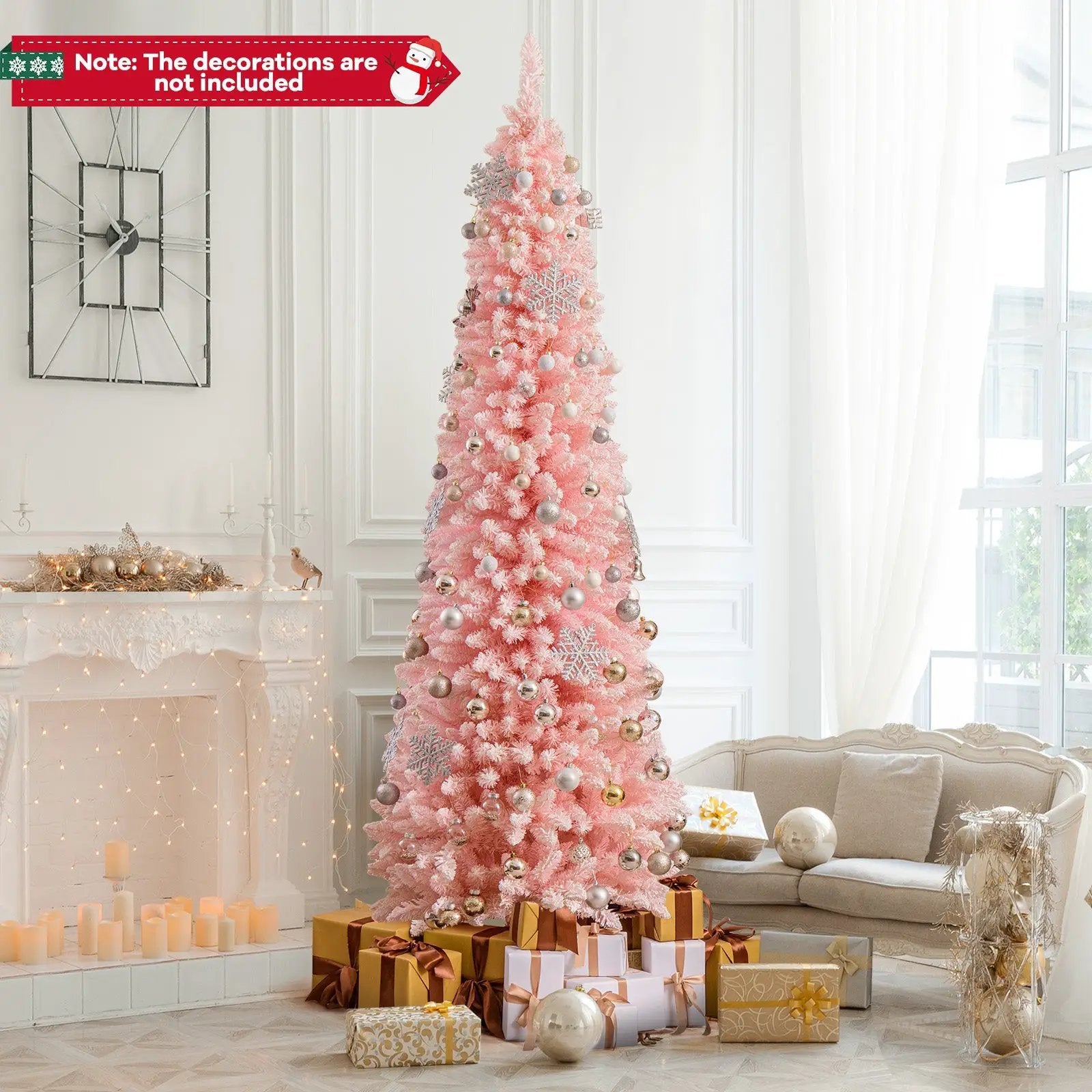 Snow Flocked 7 FT Artificial Pink Xmas Tree with 635 Branch Tips by DirectDeals