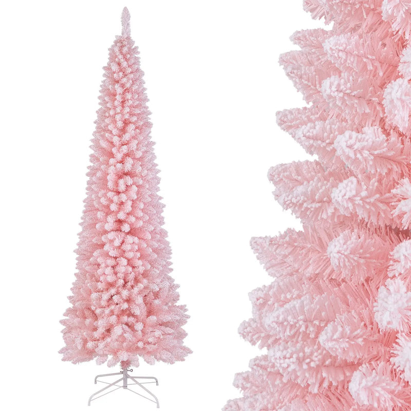 Snow Flocked 7 FT Artificial Pink Xmas Tree with 635 Branch Tips by DirectDeals
