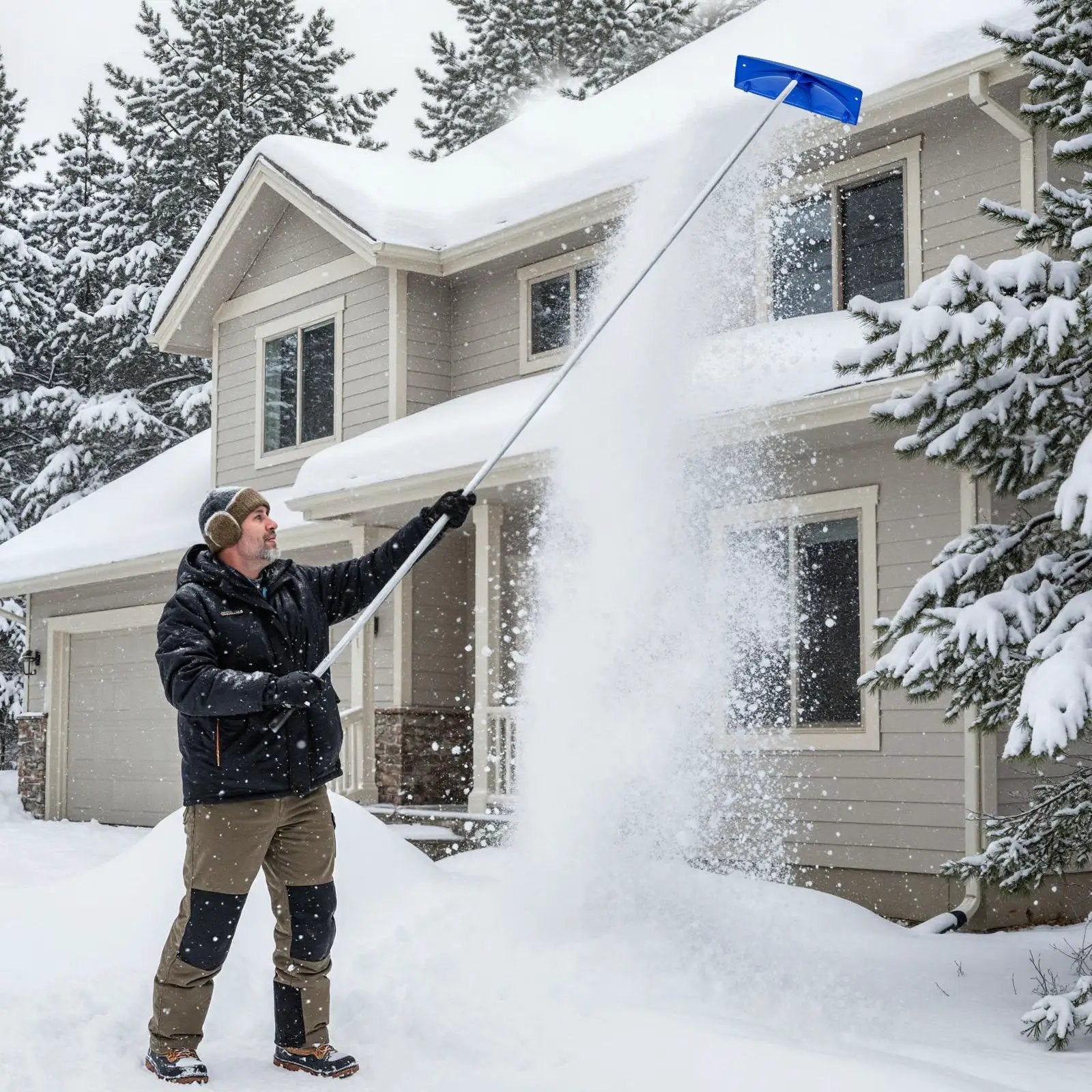 Snow Roof Rake with 24 Inch Wide Blade and Wheels by DirectDeals