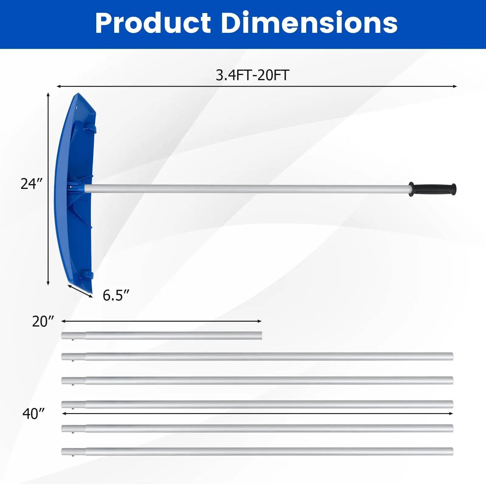 Snow Roof Rake with 24 Inch Wide Blade and Wheels by DirectDeals