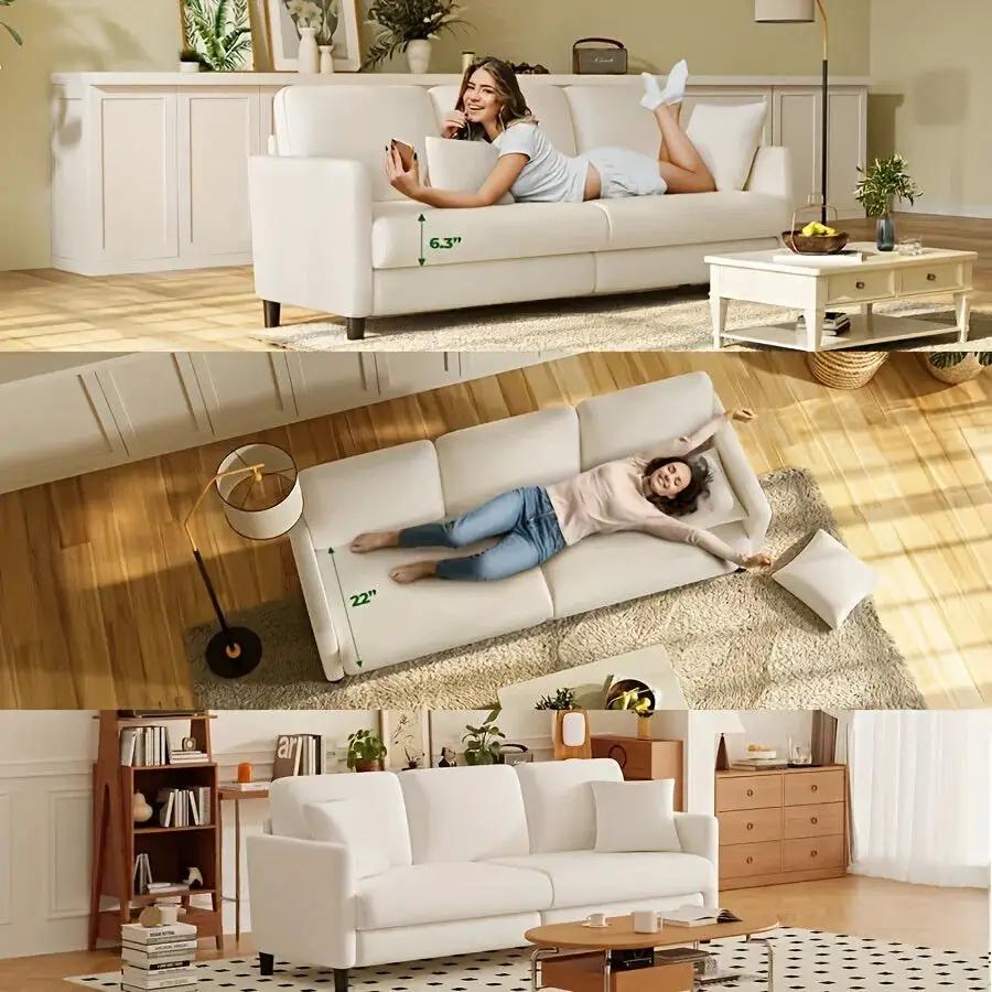 Sofa - Mid-Century White 3-Seater by House Of Avana