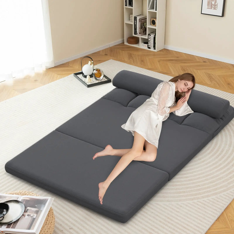 Floor Sofa Bed with 6 Positions Adjustable Backrest Skin-friendly Velvet Cover by DirectDeals