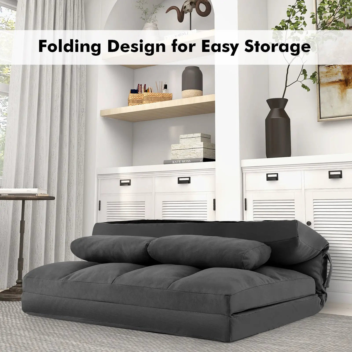 Floor Sofa Bed with 6 Positions Adjustable Backrest Skin-friendly Velvet Cover by DirectDeals