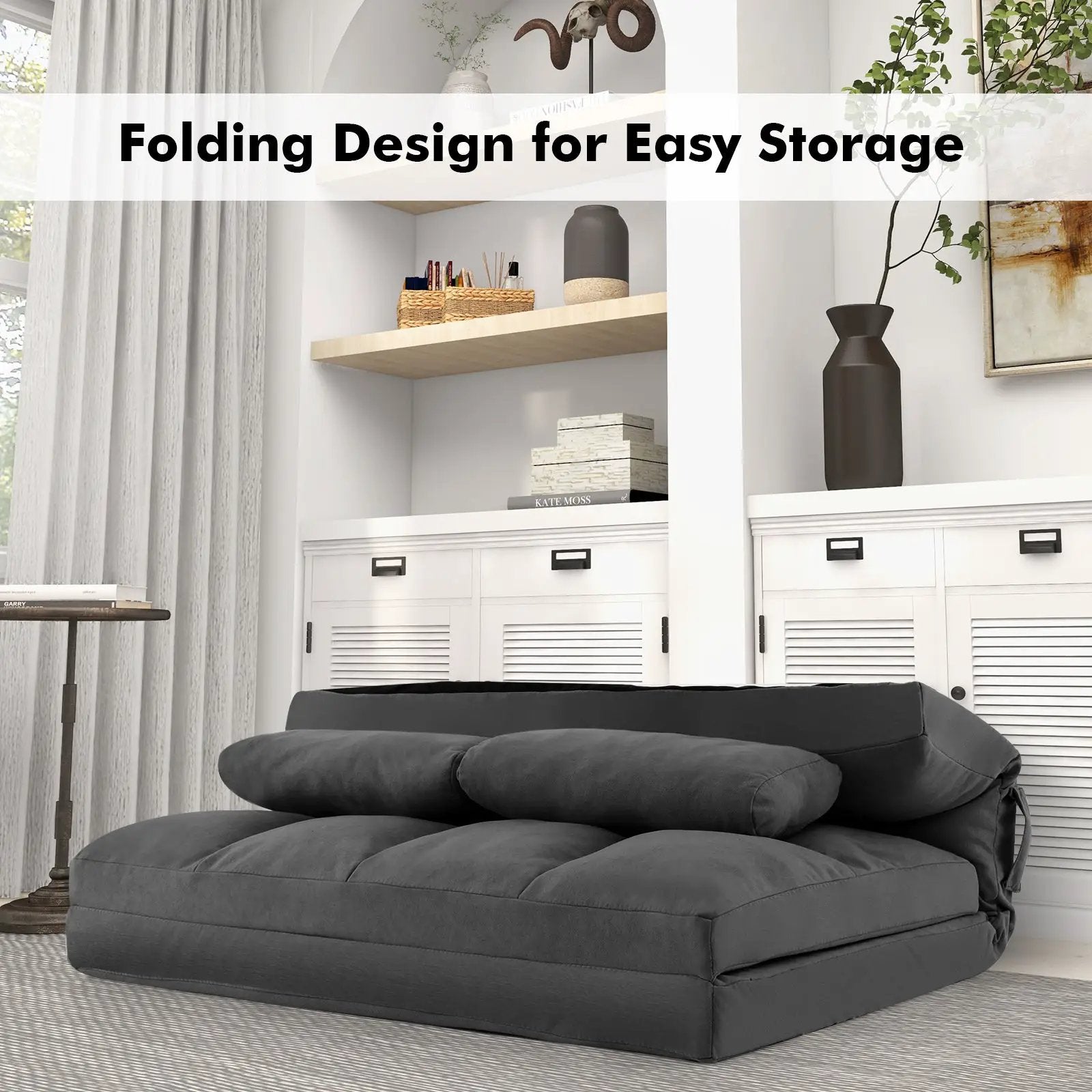 Floor Sofa Bed with 6 Positions Adjustable Backrest Skin-friendly Velvet Cover by DirectDeals