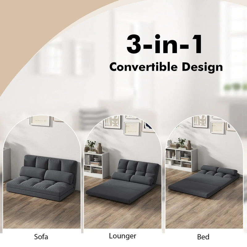 Floor Sofa Bed with 6 Positions Adjustable Backrest Skin-friendly Velvet Cover by DirectDeals