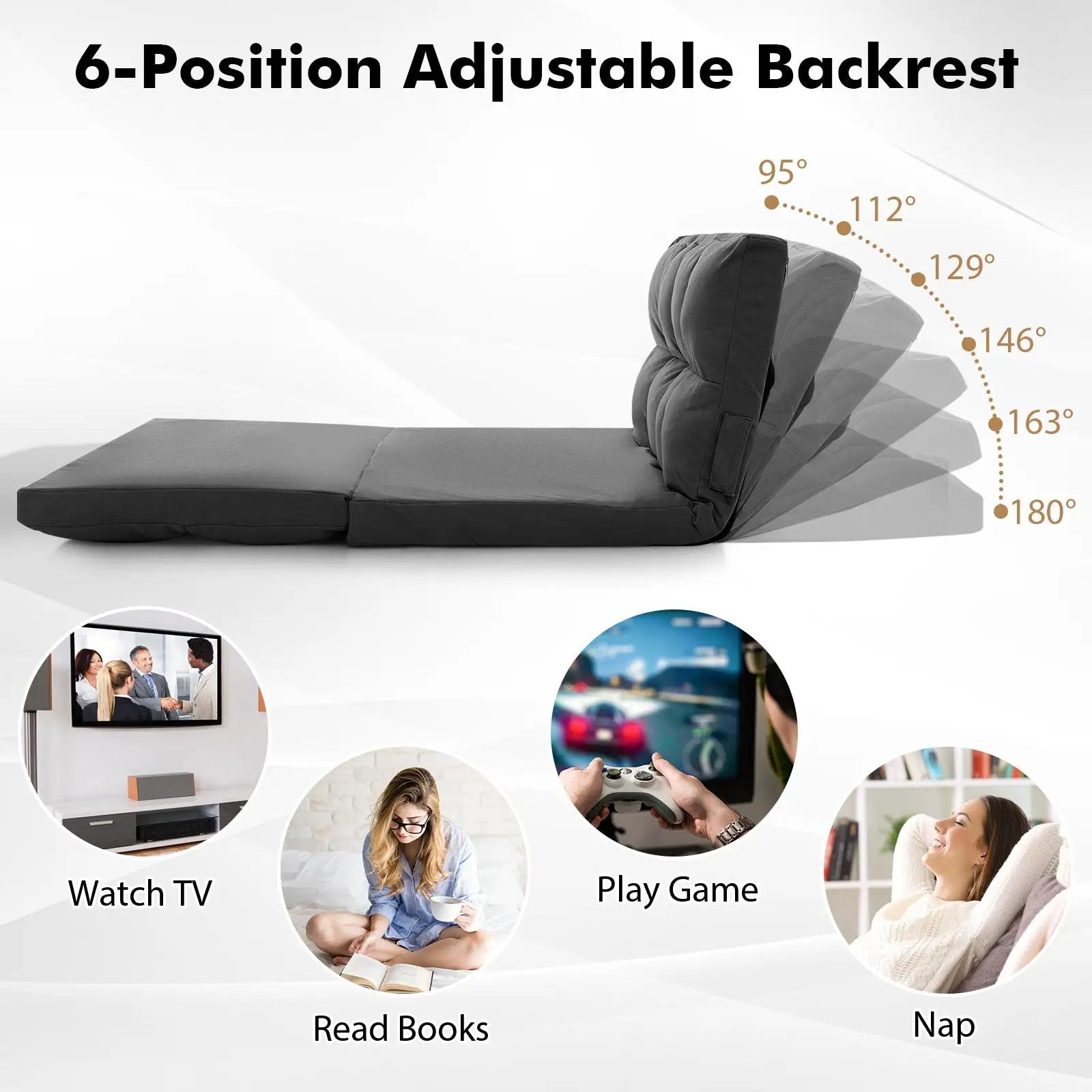 Floor Sofa Bed with 6 Positions Adjustable Backrest Skin-friendly Velvet Cover by DirectDeals