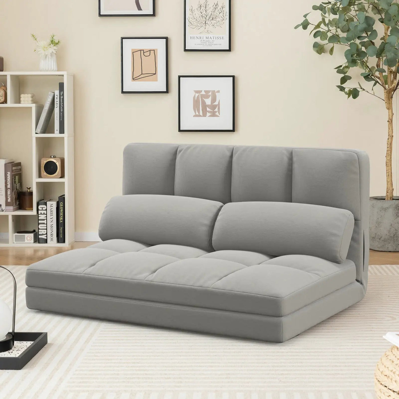 Floor Sofa Bed with 6 Positions Adjustable Backrest Skin-friendly Velvet Cover by DirectDeals