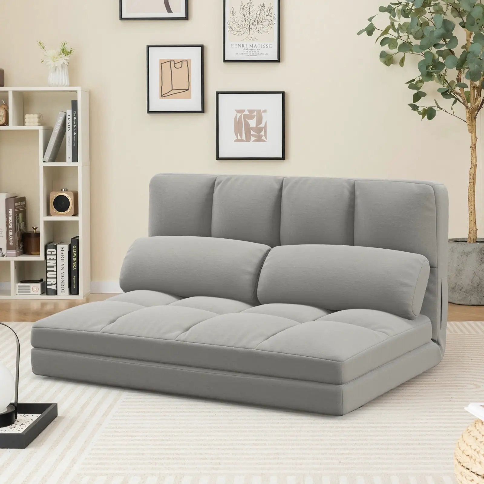 Floor Sofa Bed with 6 Positions Adjustable Backrest Skin-friendly Velvet Cover by DirectDeals