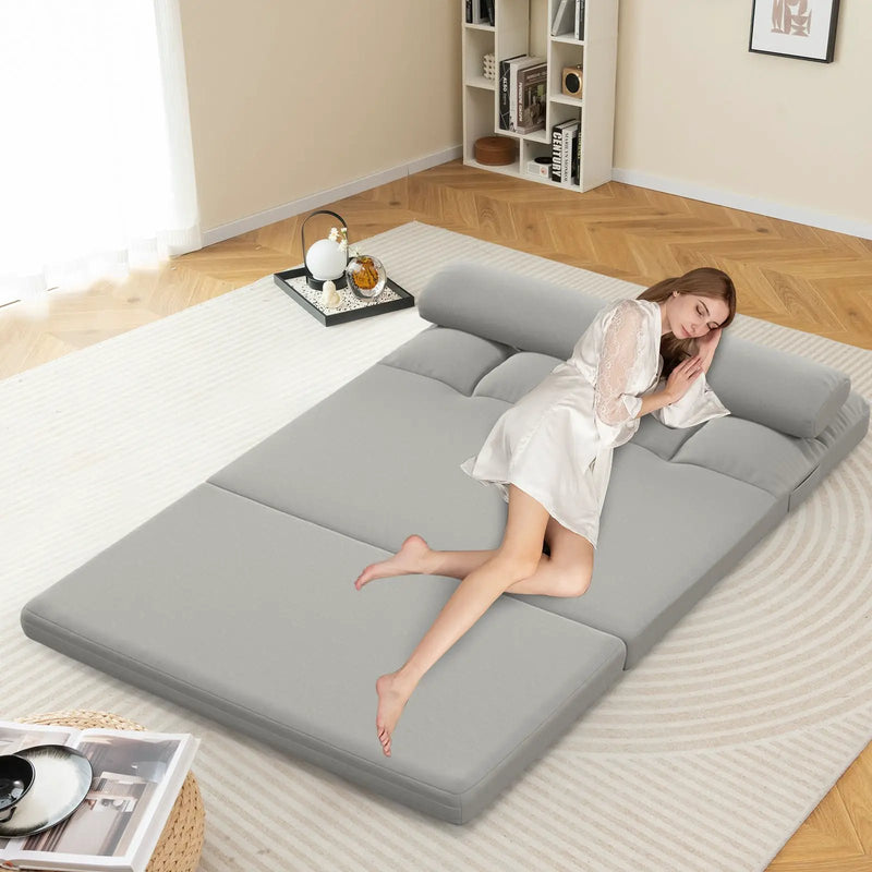 Floor Sofa Bed with 6 Positions Adjustable Backrest Skin-friendly Velvet Cover by DirectDeals