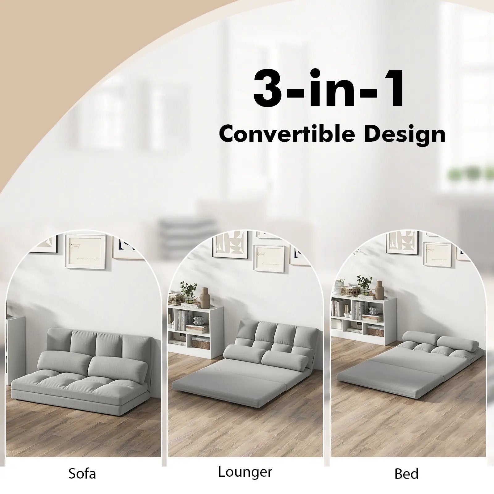 Floor Sofa Bed with 6 Positions Adjustable Backrest Skin-friendly Velvet Cover by DirectDeals