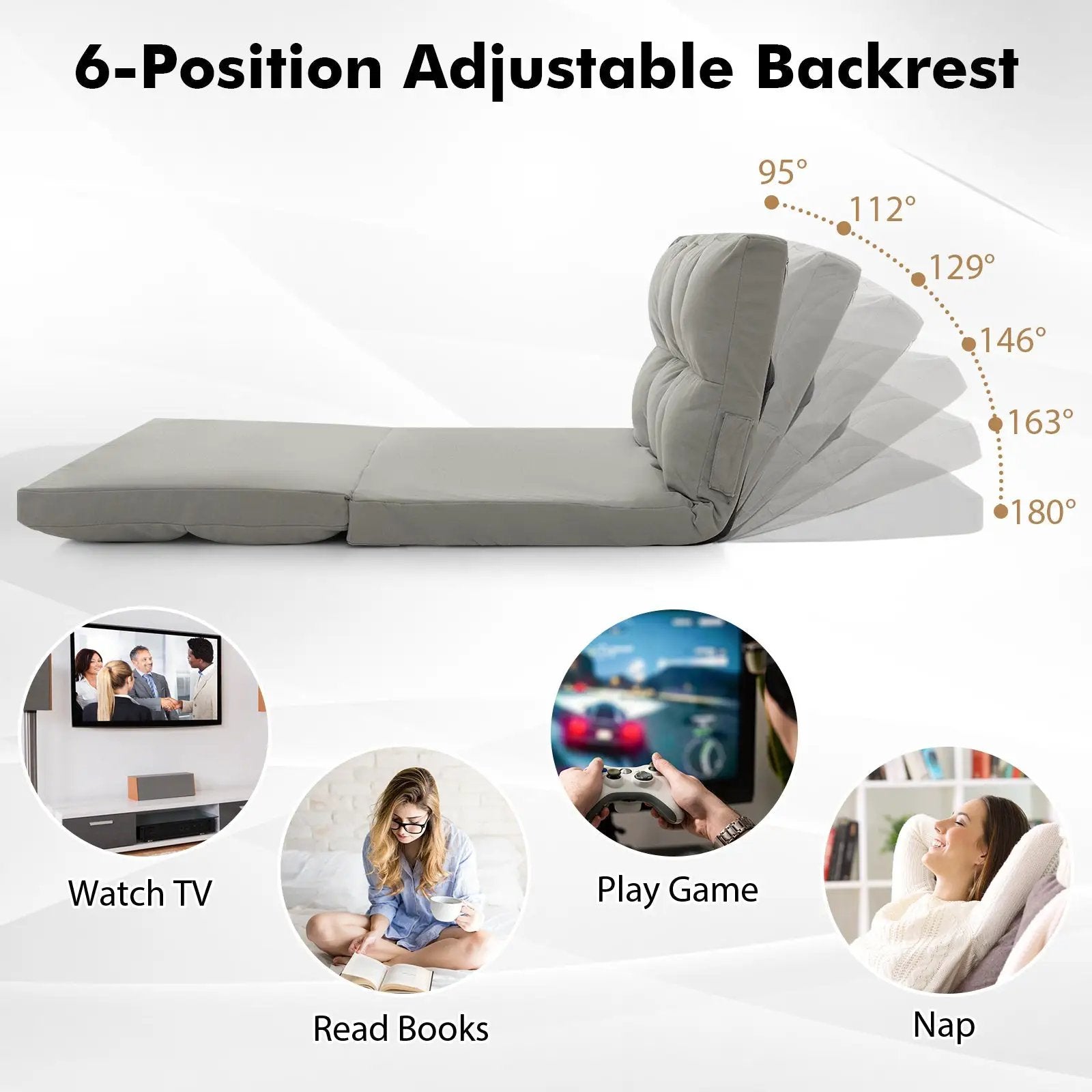 Floor Sofa Bed with 6 Positions Adjustable Backrest Skin-friendly Velvet Cover by DirectDeals