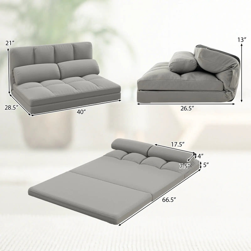 Floor Sofa Bed with 6 Positions Adjustable Backrest Skin-friendly Velvet Cover by DirectDeals