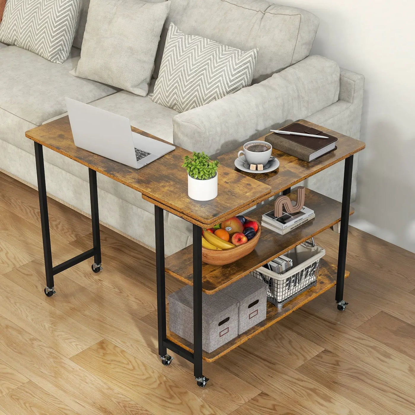360° Rotating Sofa Side Table with 2-Tier Storage Shelves by DirectDeals