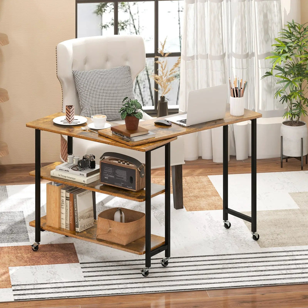 360° Rotating Sofa Side Table with 2-Tier Storage Shelves by DirectDeals