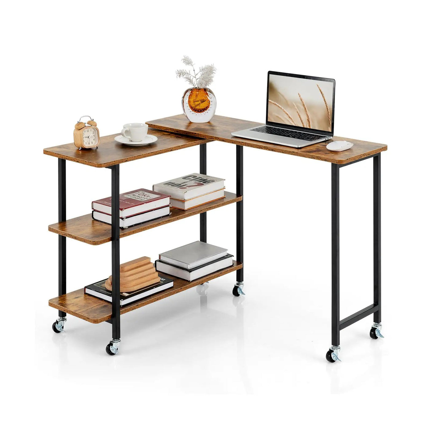 360° Rotating Sofa Side Table with 2-Tier Storage Shelves by DirectDeals