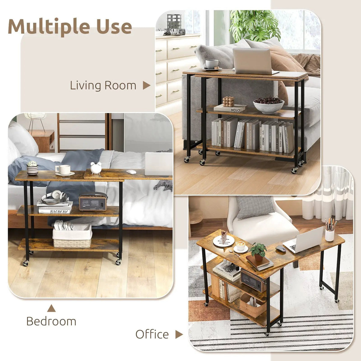 360° Rotating Sofa Side Table with 2-Tier Storage Shelves by DirectDeals