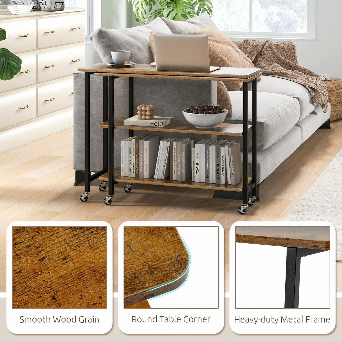 360° Rotating Sofa Side Table with 2-Tier Storage Shelves by DirectDeals
