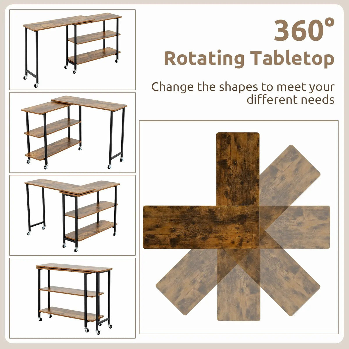 360° Rotating Sofa Side Table with 2-Tier Storage Shelves by DirectDeals