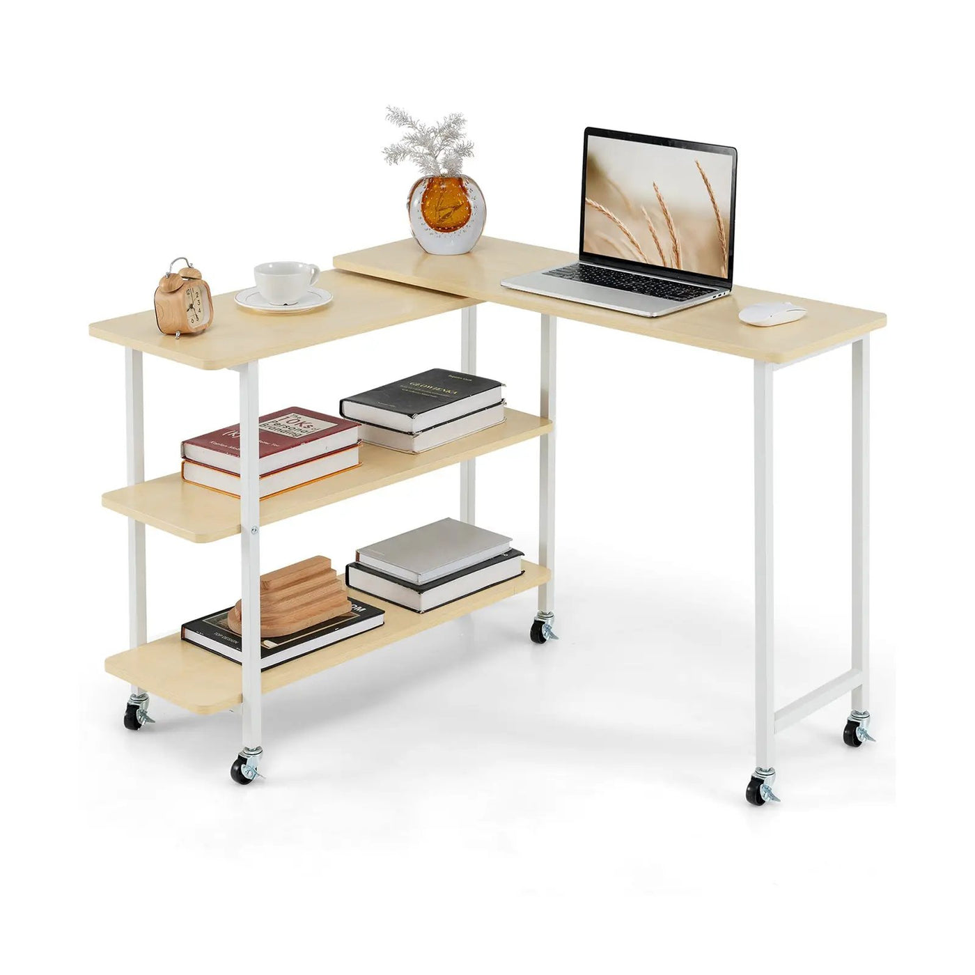 360° Rotating Sofa Side Table with 2-Tier Storage Shelves by DirectDeals