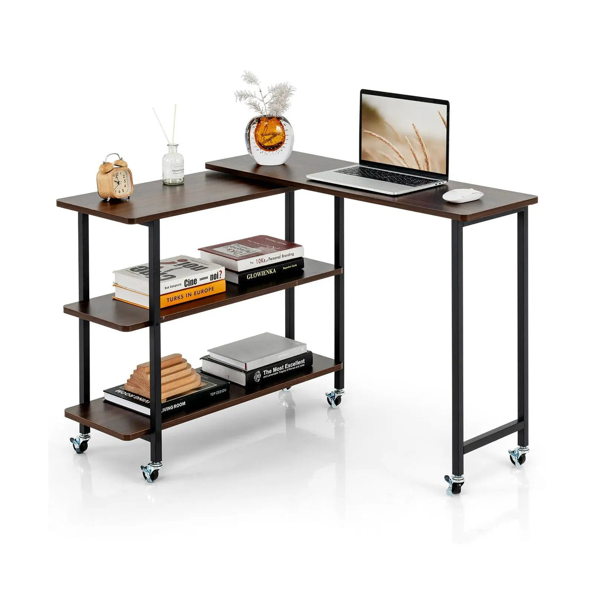 360° Rotating Sofa Side Table with 2-Tier Storage Shelves by DirectDeals