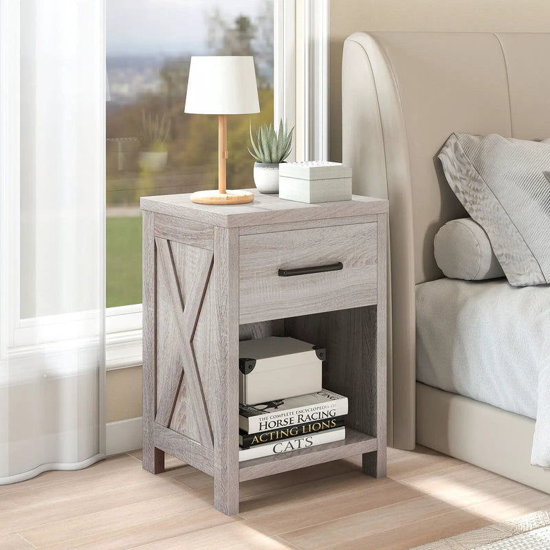 Nightstand with Drawer and Shelf-Antique Brush White by DirectDeals