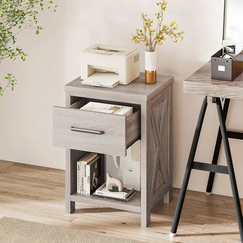Nightstand with Drawer and Shelf-Antique Brush White by DirectDeals