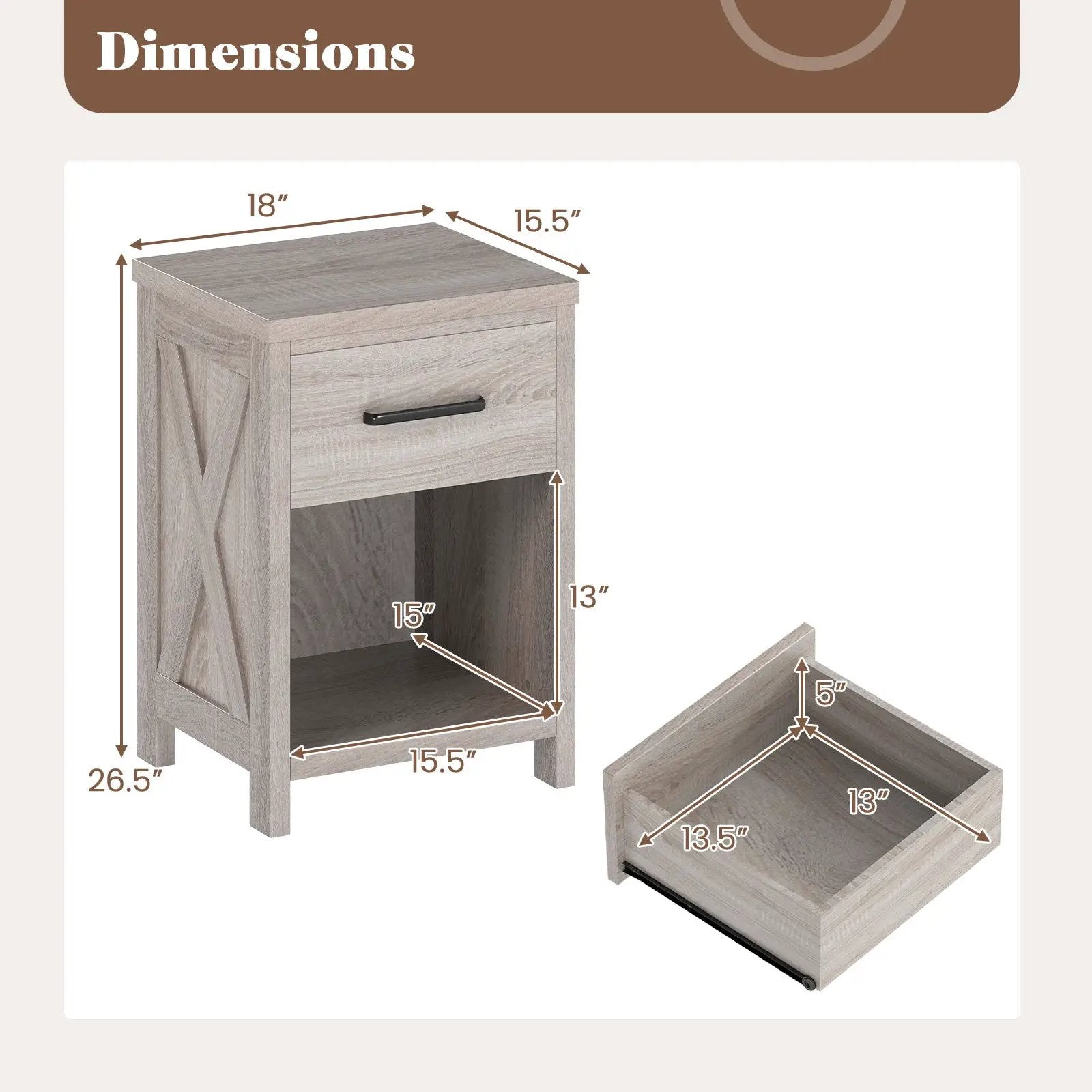 Nightstand with Drawer and Shelf-Antique Brush White by DirectDeals