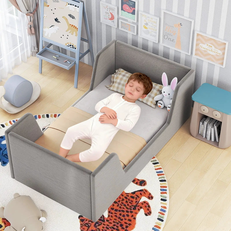 Soft Velvet Fabric Toddler Bed Frame with Safety Rails by DirectDeals