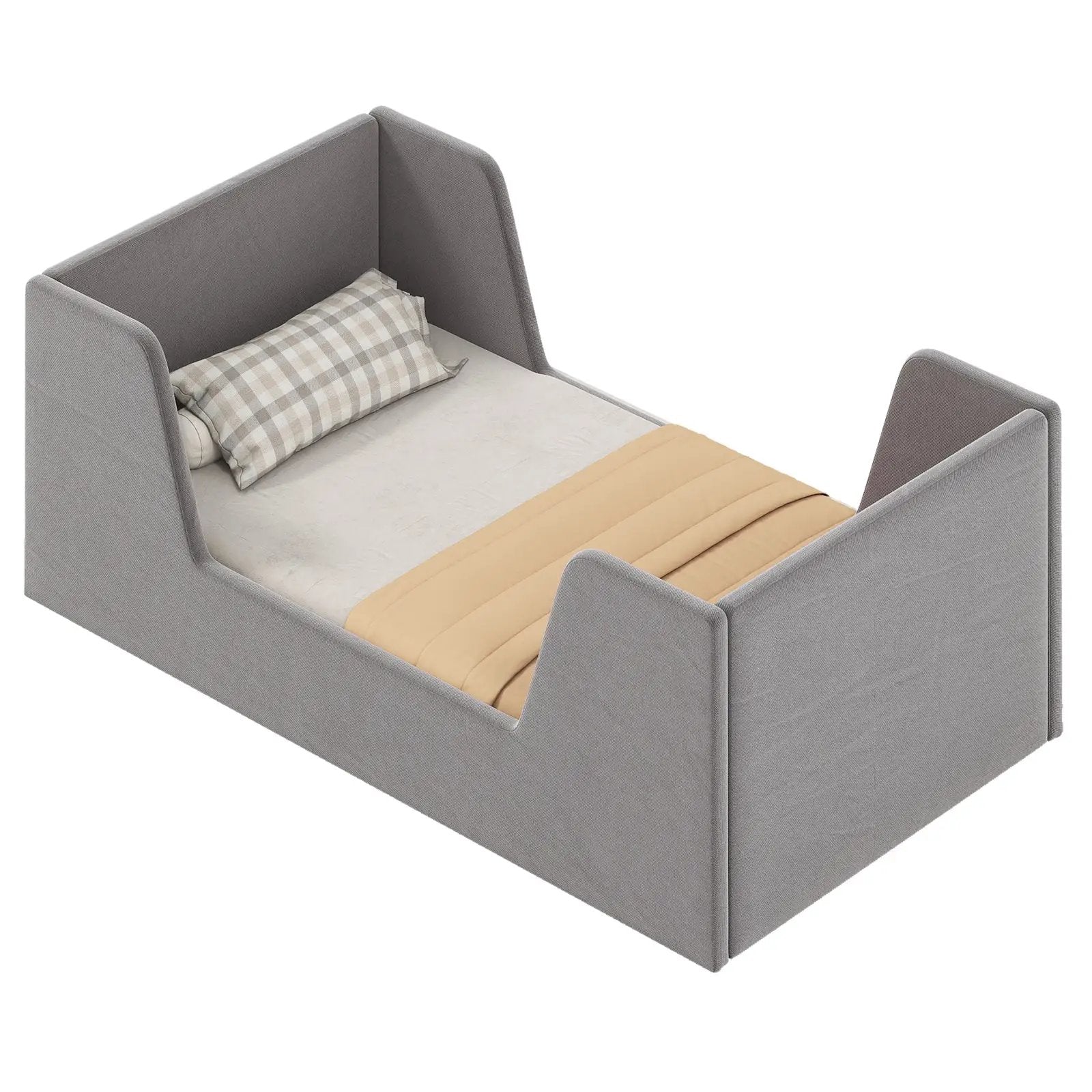 Soft Velvet Fabric Toddler Bed Frame with Safety Rails by DirectDeals