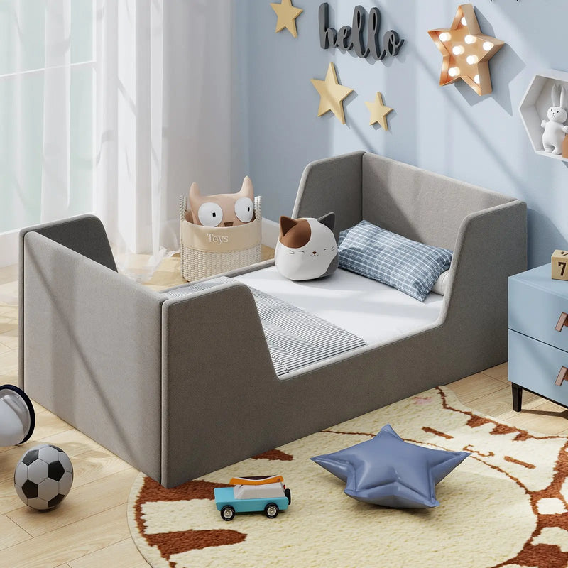 Soft Velvet Fabric Toddler Bed Frame with Safety Rails by DirectDeals