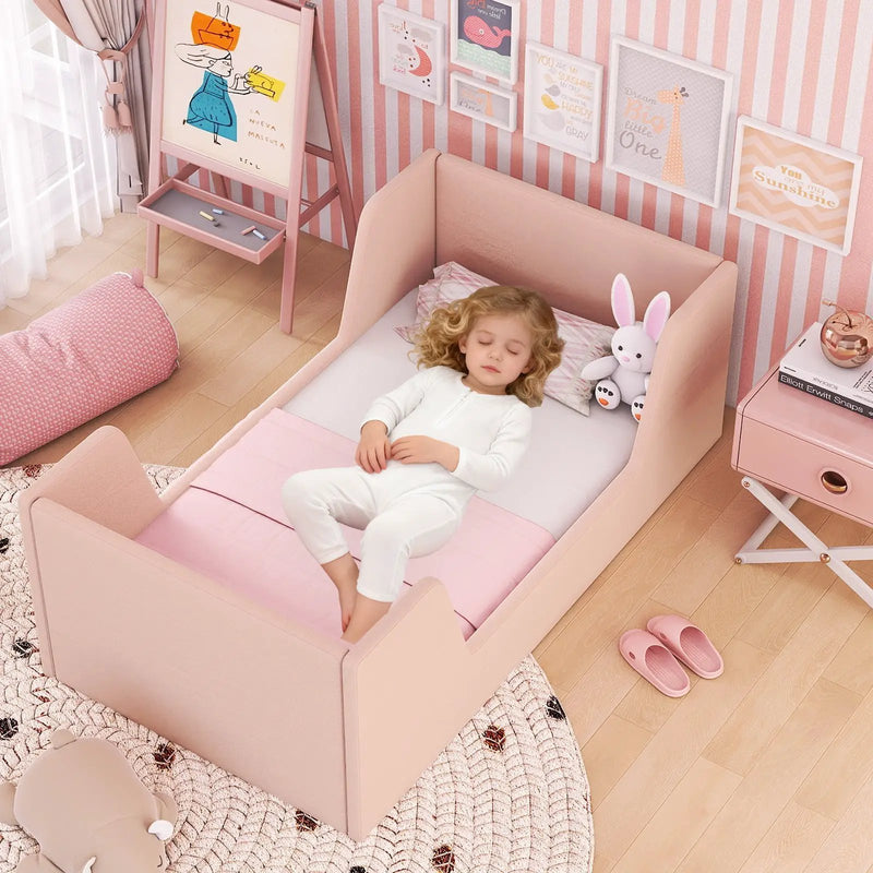 Soft Velvet Fabric Toddler Bed Frame with Safety Rails by DirectDeals