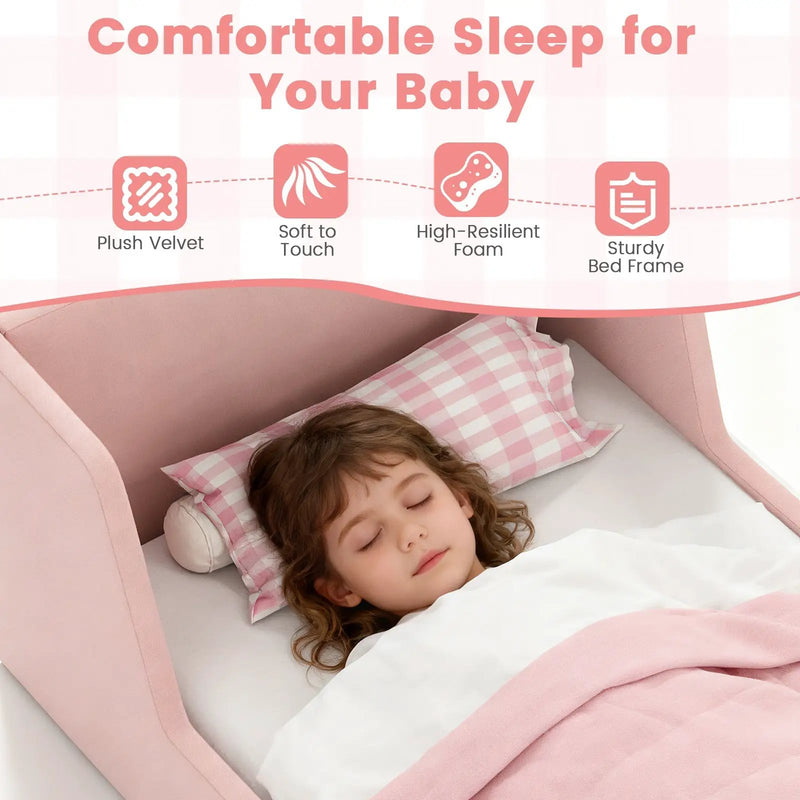 Soft Velvet Fabric Toddler Bed Frame with Safety Rails by DirectDeals