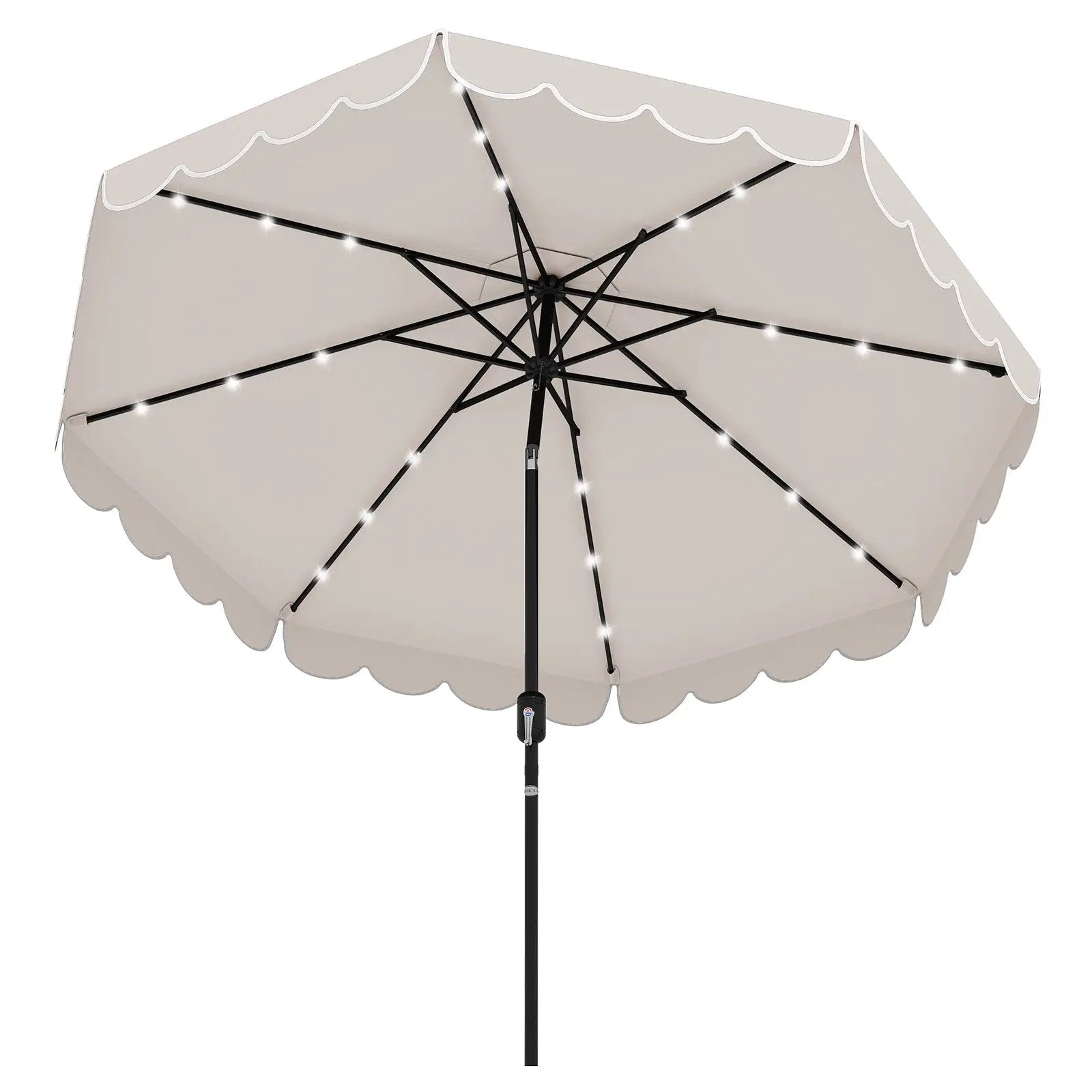 9.3 Feet Solar Patio Umbrella with 24 LED Lights Vented Top and Ruffles-Beige by DirectDeals