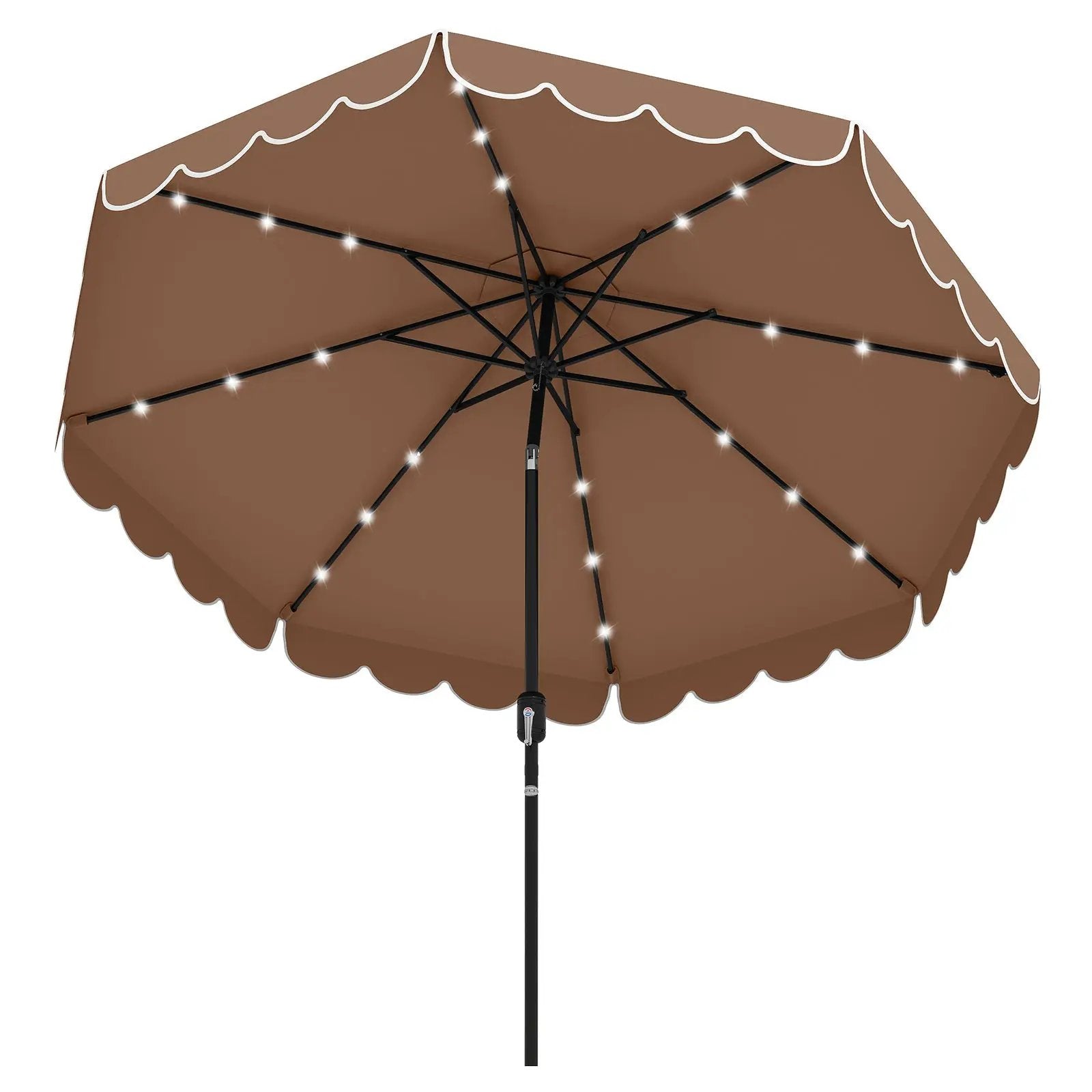 9.3 Feet Solar Patio Umbrella with 24 LED Lights Vented Top and Ruffles-Beige by DirectDeals