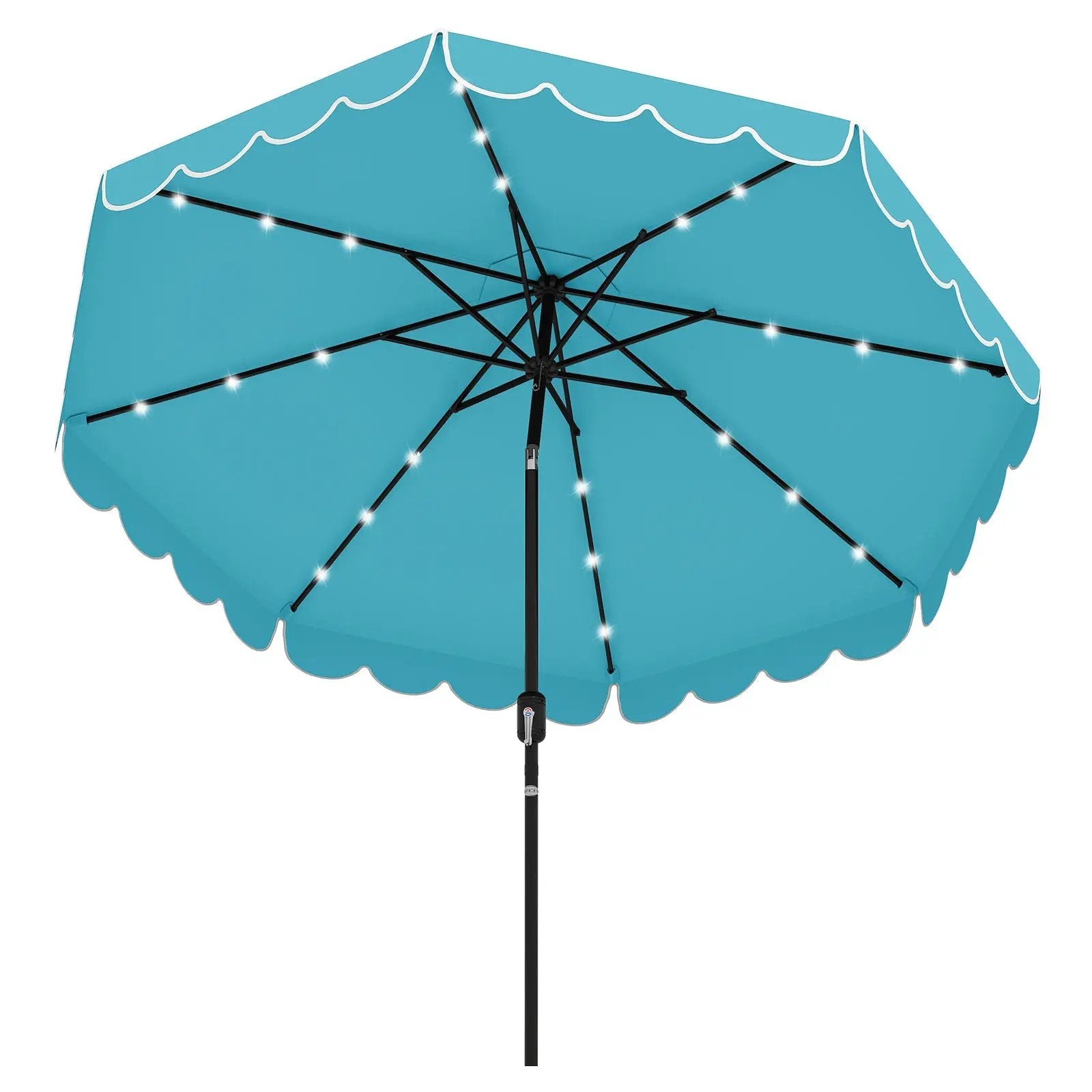 9.3 Feet Solar Patio Umbrella with 24 LED Lights Vented Top and Ruffles-Beige by DirectDeals