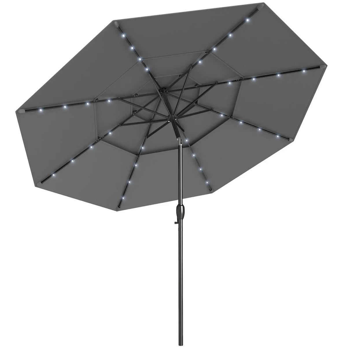 10 Feet Solar Patio Umbrella with 32 LED Lights 3-Tier Vented Top by DirectDeals