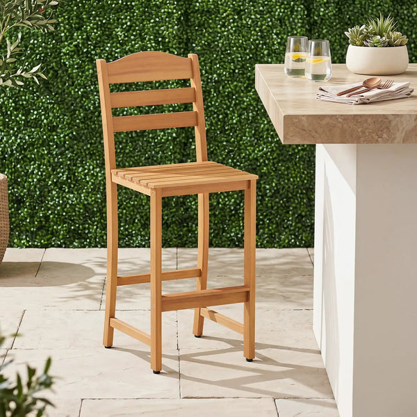 Acacia Wood Bar Stools with Curved Backrest - 400 LBS Capacity