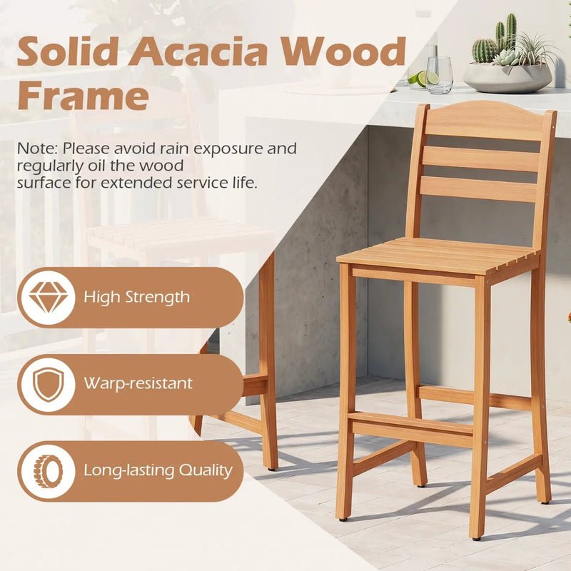 Acacia Wood Bar Stools with Curved Backrest - 400 LBS Capacity by DirectDeals