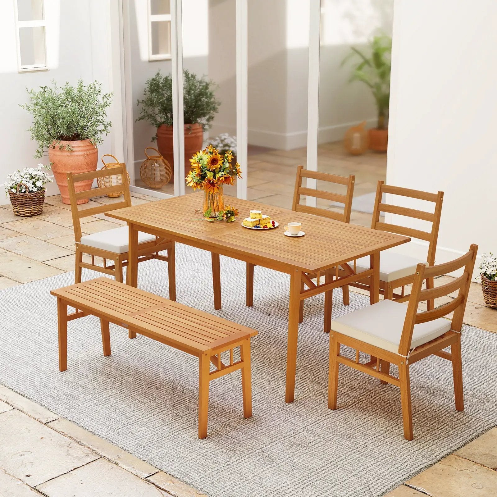 Solid Acacia Wood Patio Chair Set of 2 Armless Chair-White by DirectDeals