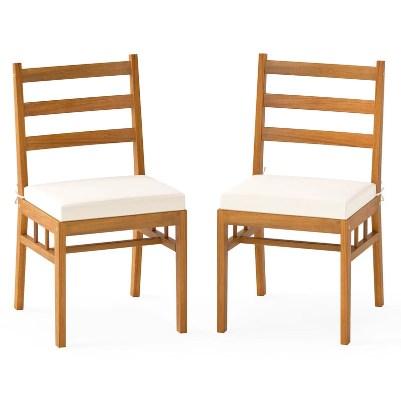 Solid Acacia Wood Patio Chair Set of 2 Armless Chair-White by DirectDeals