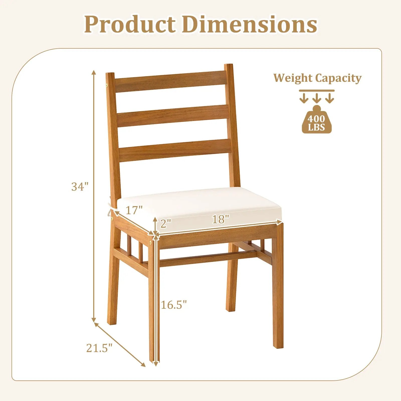 Solid Acacia Wood Patio Chair Set of 2 Armless Chair-White by DirectDeals
