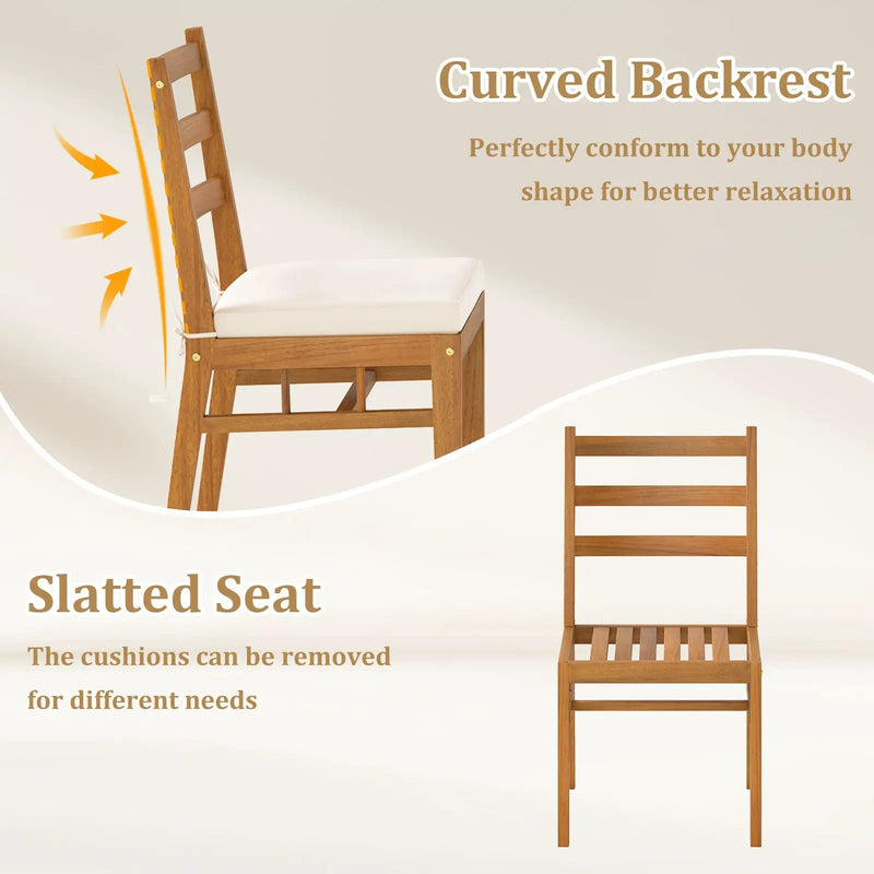 Solid Acacia Wood Patio Chair Set of 2 Armless Chair-White by DirectDeals