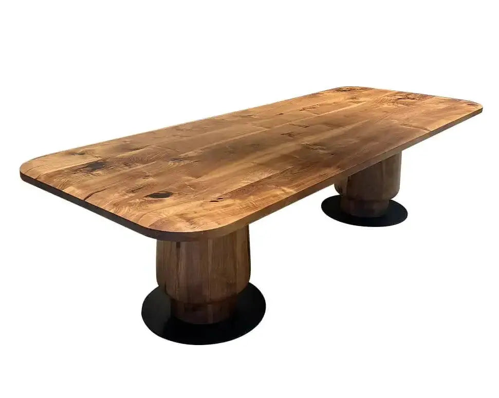 Solid Walnut Wood Edge Glued Dining Table With Wooden Tulip Legs by Gizz