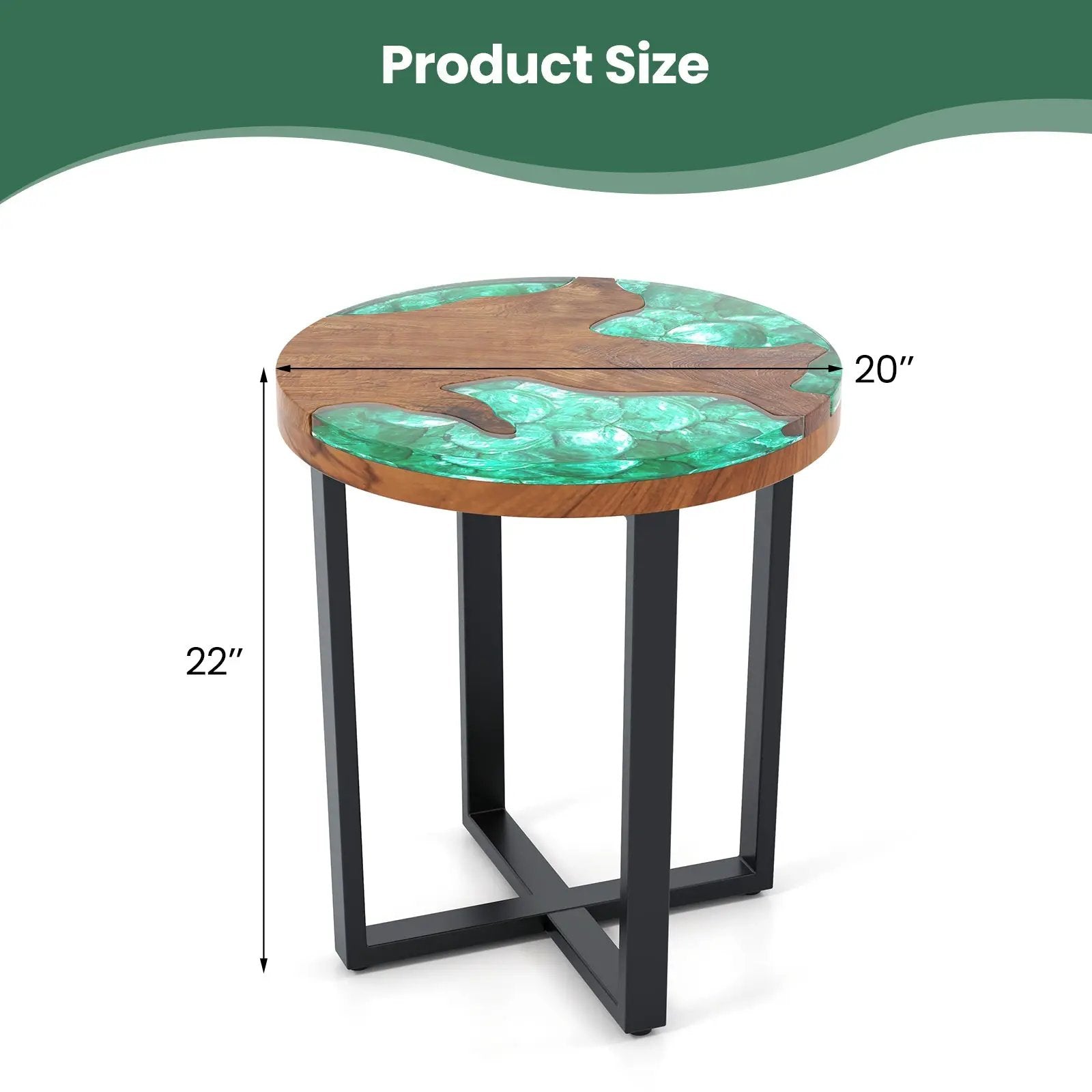Solid Live Edge Round Teak Wood Outdoor End Table with Epoxy Resin Tabletop by DirectDeals